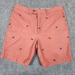 Cremieux Mens Chino Shorts Size 36 Salmon Pink Fish Bone Embroidered Cotton Flat